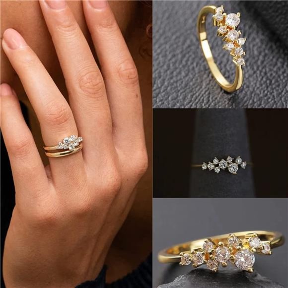 14K Gold CZ Heart Stacking Rings Set - Picture 1 of 7